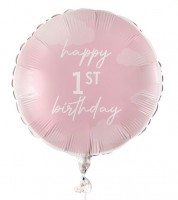Runder Folienballon "Happy 1st Birthday" - rosa